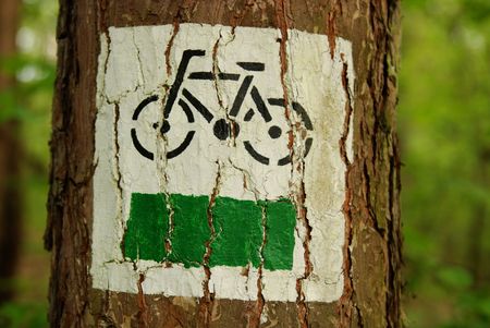 paint bicycle sign on treeの写真素材