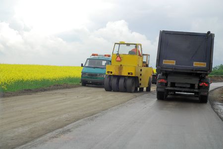 Country road. Construction build machinery 