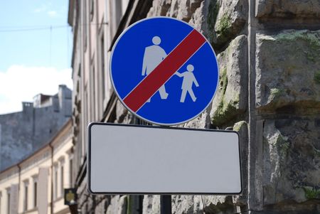 Child pedestrian roadsign on the city streetの写真素材