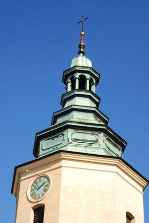 Old mediterranean church tower made of stoneの写真素材