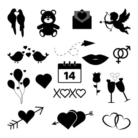 Valentine's day elements vector design. Happy Valentine's day silhouette element set collectionのイラスト素材