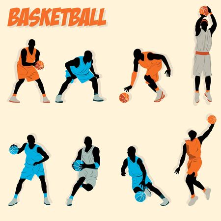 lost of basketball action do some shooting dribbling defense offense jump slam dunkのイラスト素材