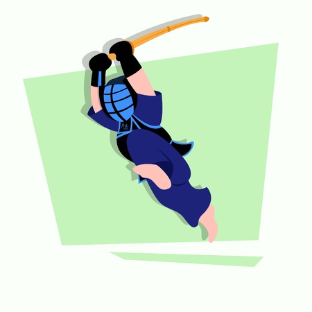 funny little kids do some kendo attackのイラスト素材