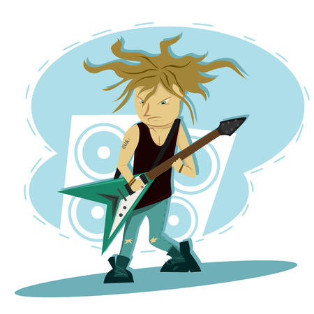 Hardcore guitar long hair playerのイラスト素材