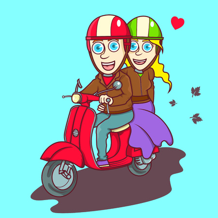 Lovely couple riding a red scooterのイラスト素材