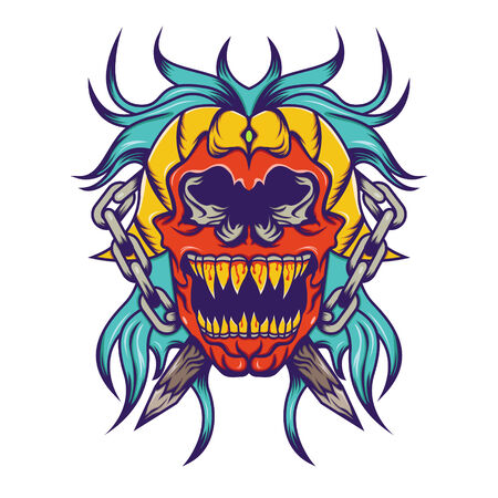 Red skull with bloe hair tatoo designのイラスト素材