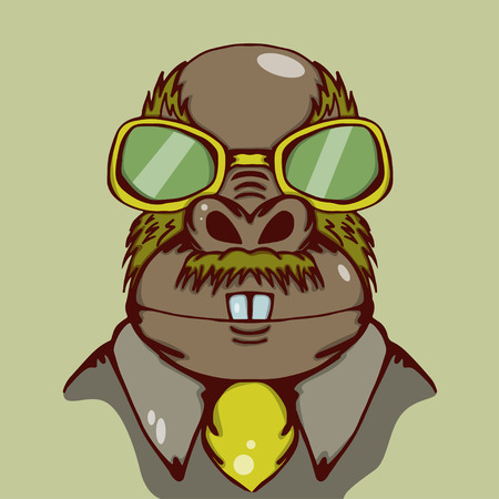 Weird walrus illustration with yellow glasses and yellow tieのイラスト素材