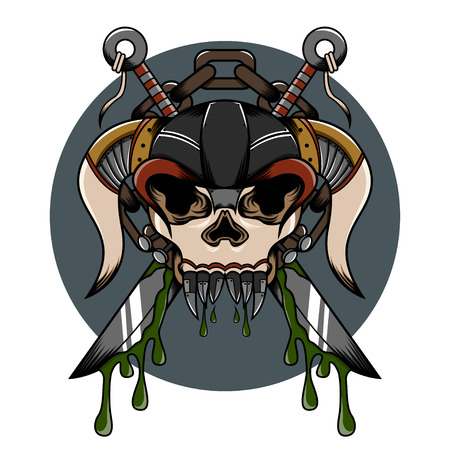 Skull demon hardcore illustration with weapon and another detail for tattoo and shirtのイラスト素材