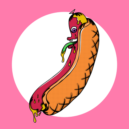 Disgusting hot dog monster with mustardのイラスト素材