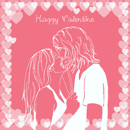 Couple kissing valentine cardのイラスト素材