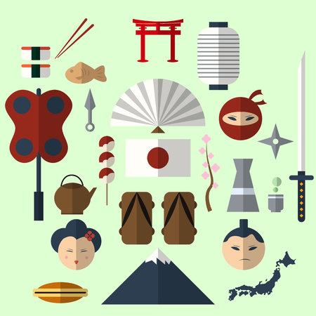 Japanese flat design iconのイラスト素材