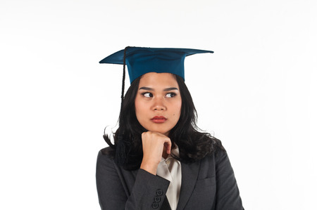 Graduated woman confusing her future careerの写真素材