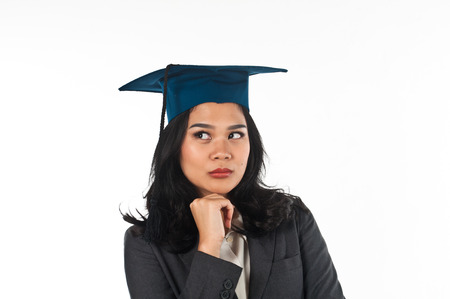 Graduated woman confusing her future careerの写真素材