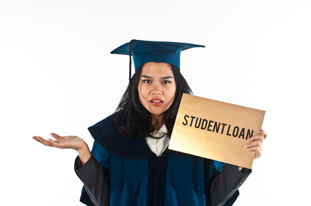 Female Student Confused How to Pay Her Student Loanの写真素材