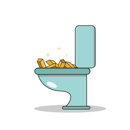 Isolated cartoon treasure gold on toiletのイラスト素材