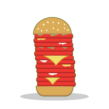 Isolated cartoon burger tower red meatのイラスト素材
