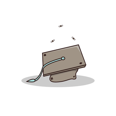 Isolated cartoon old busted graduation hatのイラスト素材