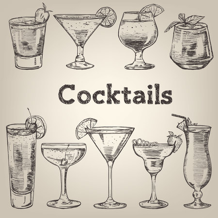 Cocktails vintage collection for restaurant designのイラスト素材