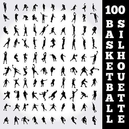 100 Basketball Silhouetteのイラスト素材
