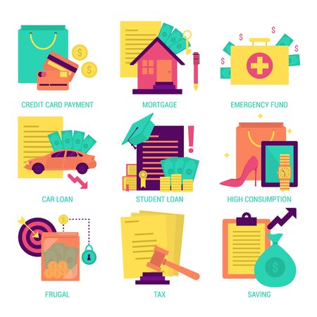 Finance and money flat design iconのイラスト素材