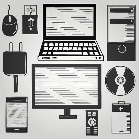 Electronic and computer device hand drawn doodleのイラスト素材