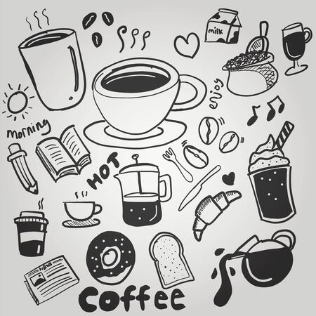 coffee doodle drawing cute illustrationのイラスト素材