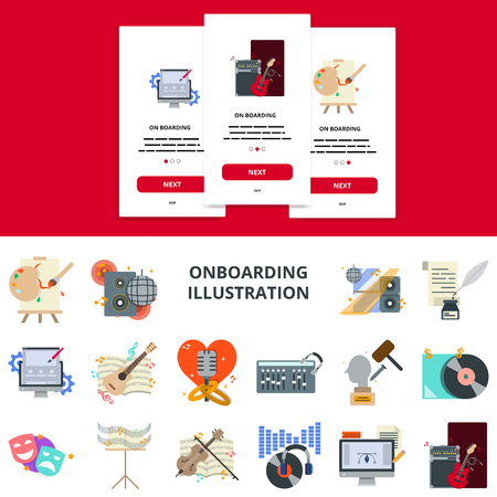 Music and art flat design concept for on boarding mobile app screen.のイラスト素材