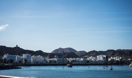 Sunny day in the Muscat bay with the Mutrah fort in the background, Omanの写真素材