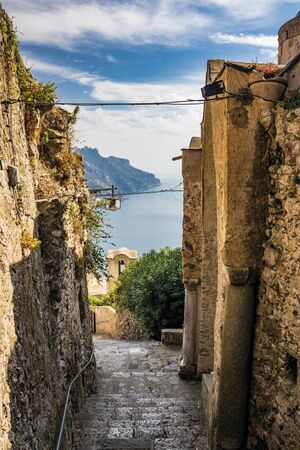 glimpse of an alley of Ravello, in the province of Salerno, on the Amalfi coast.の写真素材