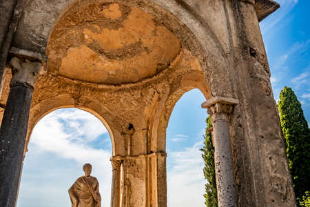 ctober 14, 2018 - Ravello, Campania, Italy - The small temple with the Statue of Ceres, on the Terrace of the Infinity, in Villa Cimbrone, on the Amalfi coast. The blue sky and the clouds.のeditorial素材