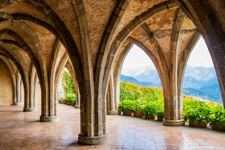 October 14, 2018 - Ravello, Campania, Italy - The crypt of Villa Cimbrone, with columns and garden....