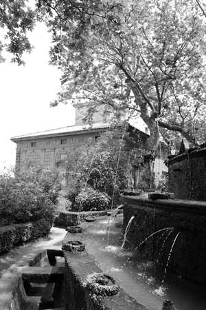 June 3, 2018 - Bagnaia, Lazio, Italy - Villa Lante is a Mannerist garden of surprise near Viterbo, central Italy, attributed to Jacopo Barozzi da Vignola.A fountain.のeditorial素材