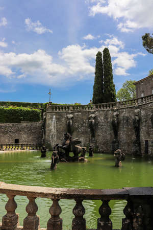 June 3, 2018 - Bagnaia, Lazio, Italy - Villa Lante is a Mannerist garden of surprise near Viterbo, central Italy, attributed to Jacopo Barozzi da Vignola. Pegasus fountain.のeditorial素材