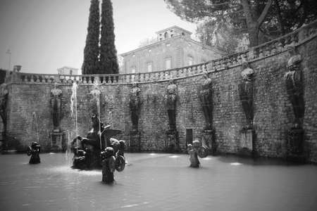 June 3, 2018 - Bagnaia, Lazio, Italy - Villa Lante is a Mannerist garden of surprise near Viterbo, central Italy, attributed to Jacopo Barozzi da Vignola. Pegasus fountain.のeditorial素材