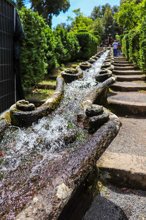 June 3, 2018 - Bagnaia, Lazio, Italy - Villa Lante is a Mannerist garden of surprise near Viterbo, central Italy, attributed to Jacopo Barozzi da Vignola. A fountain.のeditorial素材