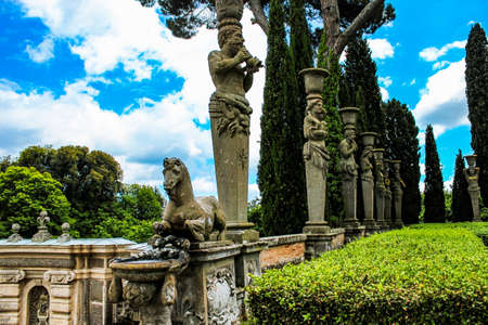 June 3, 2016 - Caprarola, Viterbo, Lazio, Italy - Villa Farnese, Renaissance and Mannerist construction. The garden (park) of the villa with statues, fountains and rich vegetation.のeditorial素材