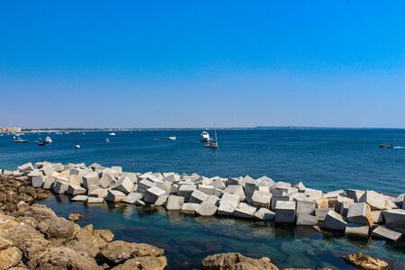 The sea view from the city of Gallipoli, in Puglia, Italy. The blue sky in summer.の写真素材