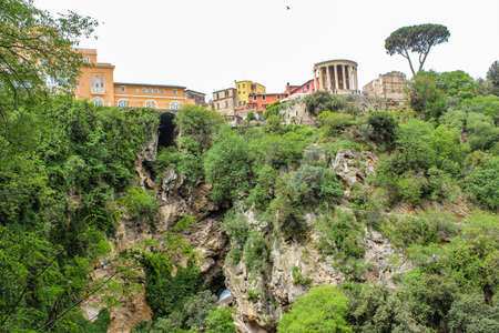 The Roman-era natural and archaeological park of Villa Gregoriana, in Tivoli, Lazio, Italy. In the valley of the Aniene river. Born from the project of Pope Gregorio XVI.のeditorial素材