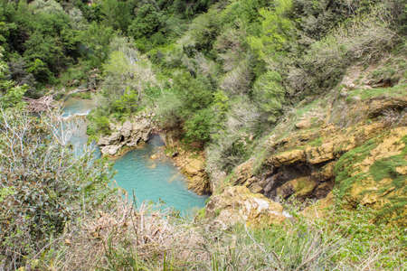 The Roman-era natural and archaeological park of Villa Gregoriana, in Tivoli, Lazio, Italy. In the valley of the Aniene river. Born from the project of Pope Gregorio XVI.のeditorial素材