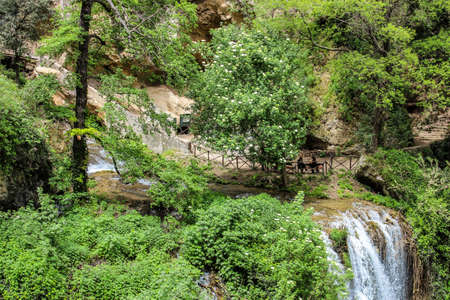 The Roman-era natural and archaeological park of Villa Gregoriana, in Tivoli, Lazio, Italy. In the valley of the Aniene river. Born from the project of Pope Gregorio XVI.のeditorial素材