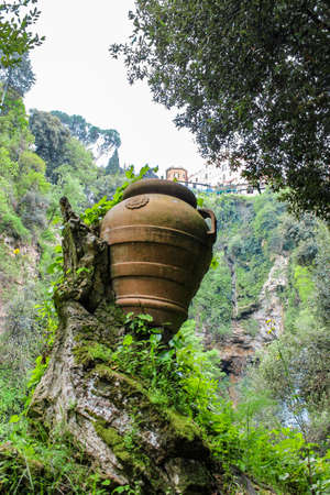 The Roman-era natural and archaeological park of Villa Gregoriana, in Tivoli, Lazio, Italy. In the valley of the Aniene river. Born from the project of Pope Gregorio XVI.のeditorial素材
