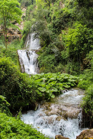 The Roman-era natural and archaeological park of Villa Gregoriana, in Tivoli, Lazio, Italy. In the valley of the Aniene river. Born from the project of Pope Gregorio XVI.のeditorial素材