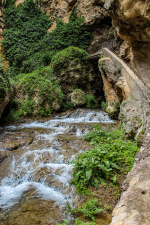The Roman-era natural and archaeological park of Villa Gregoriana, in Tivoli, Lazio, Italy. In the valley of the Aniene river. Born from the project of Pope Gregorio XVI.のeditorial素材