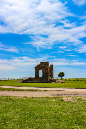 The Etruscan natural and archaeological park of Vulci, in the province of Viterbo, Lazio, Italy. The remains of an ancient Etruscan city and the small lake.のeditorial素材