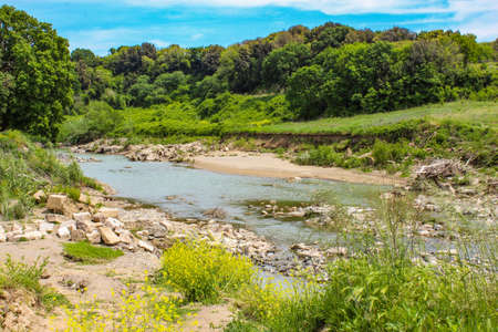 The Etruscan natural and archaeological park of Vulci, in the province of Viterbo, Lazio, Italy. The remains of an ancient Etruscan city and the small lake.のeditorial素材