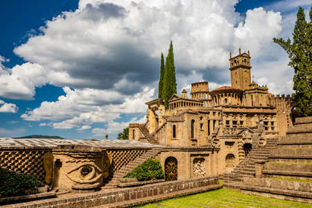July 4, 2020 - La Scarzuola, Montegabbione, Umbria, Italy - The convent founded by San Francesco and the ideal city built by the architect Tomaso Buzzi. The theater and the acropolis.のeditorial素材