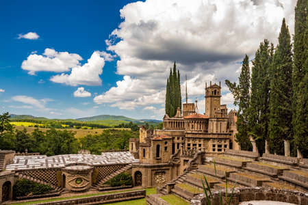 July 4, 2020 - La Scarzuola, Montegabbione, Umbria, Italy - The convent founded by San Francesco and the ideal city built by the architect Tomaso Buzzi. The theater and the acropolis.のeditorial素材