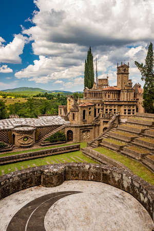 July 4, 2020 - La Scarzuola, Montegabbione, Umbria, Italy - The convent founded by San Francesco and the ideal city built by the architect Tomaso Buzzi. The theater and the acropolis.のeditorial素材