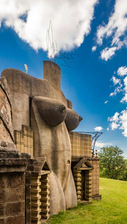 July 4, 2020 - La Scarzuola, Montegabbione, Umbria, Italy - The convent founded by San Francesco and the ideal city built by the architect Tomaso Buzzi. The statue of the mother goddess.のeditorial素材