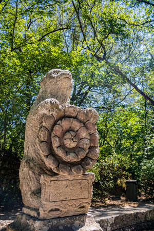 June 28, 2020 - Sacro Bosco (Sacred Grove) or Park of the Monsters of Bomarzo - Mannerist monumental garden. The bear with the Roman rose, coat of arms of the Orsini.のeditorial素材